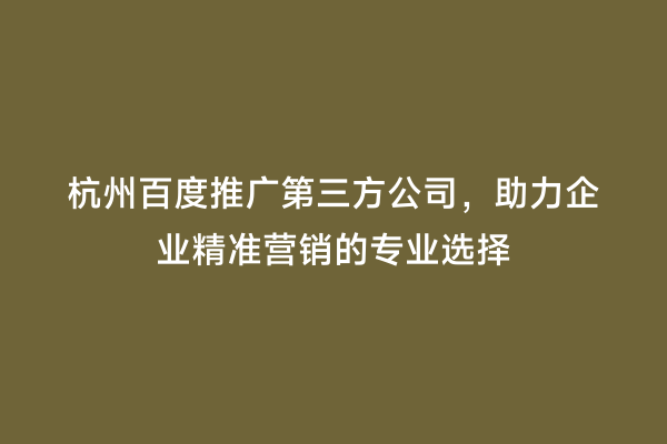 杭州百度推广第三方公司，助力企业精准营销的专业选择
