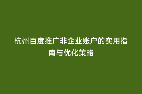 杭州百度推广非企业账户的实用指南与优化策略